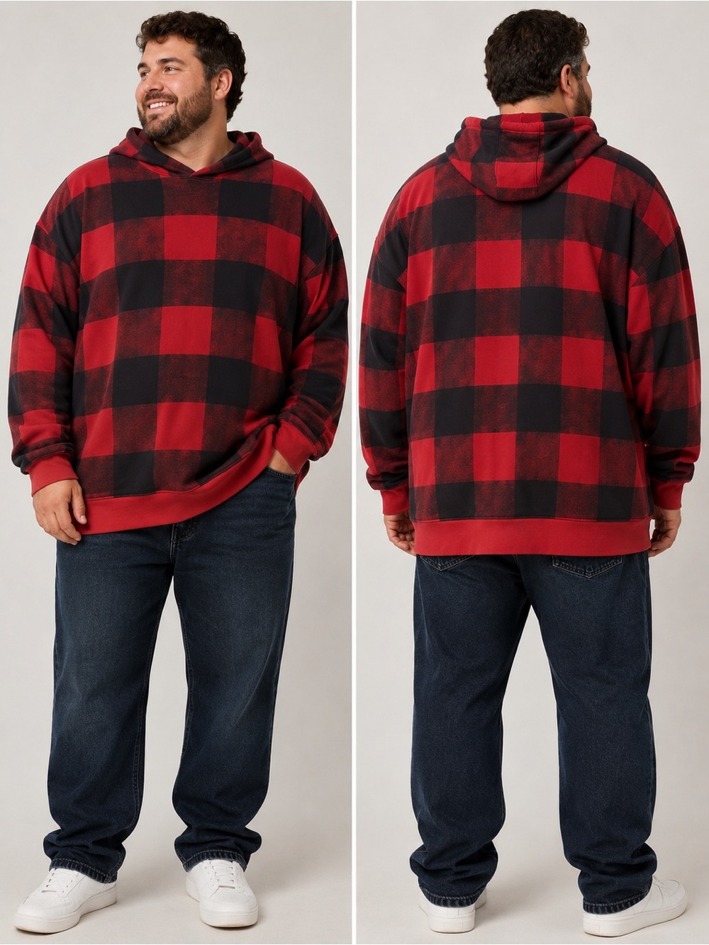 Joe Fresh+ 2X Red & Black Buffalo Plaid Hooded Sweatshirt